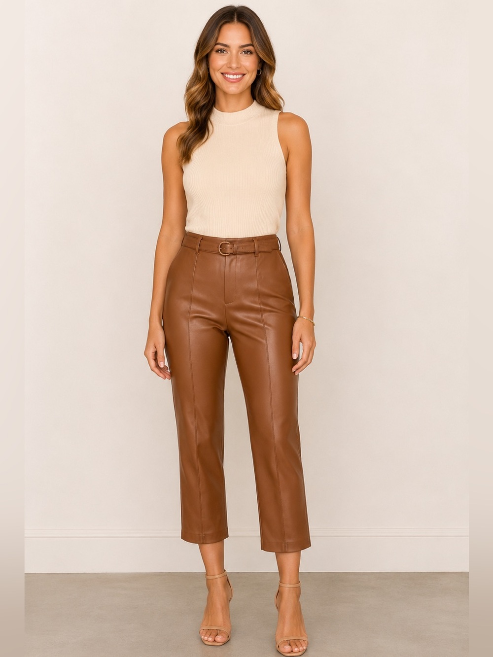 Marc New York High Waisted Faux Leather Belted Crop Pants NEW